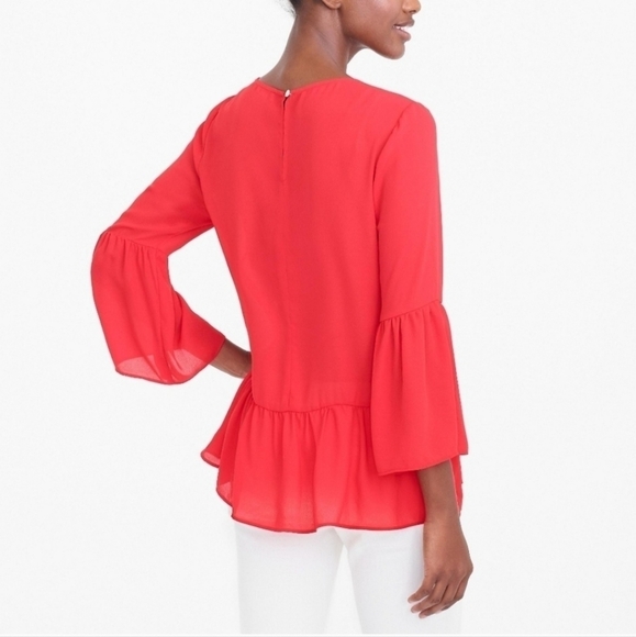 J. Crew Tomato Red Bell Sleeve Flowy Floaty Peplum Top Women's XS Feminine EUC - Picture 2 of 6